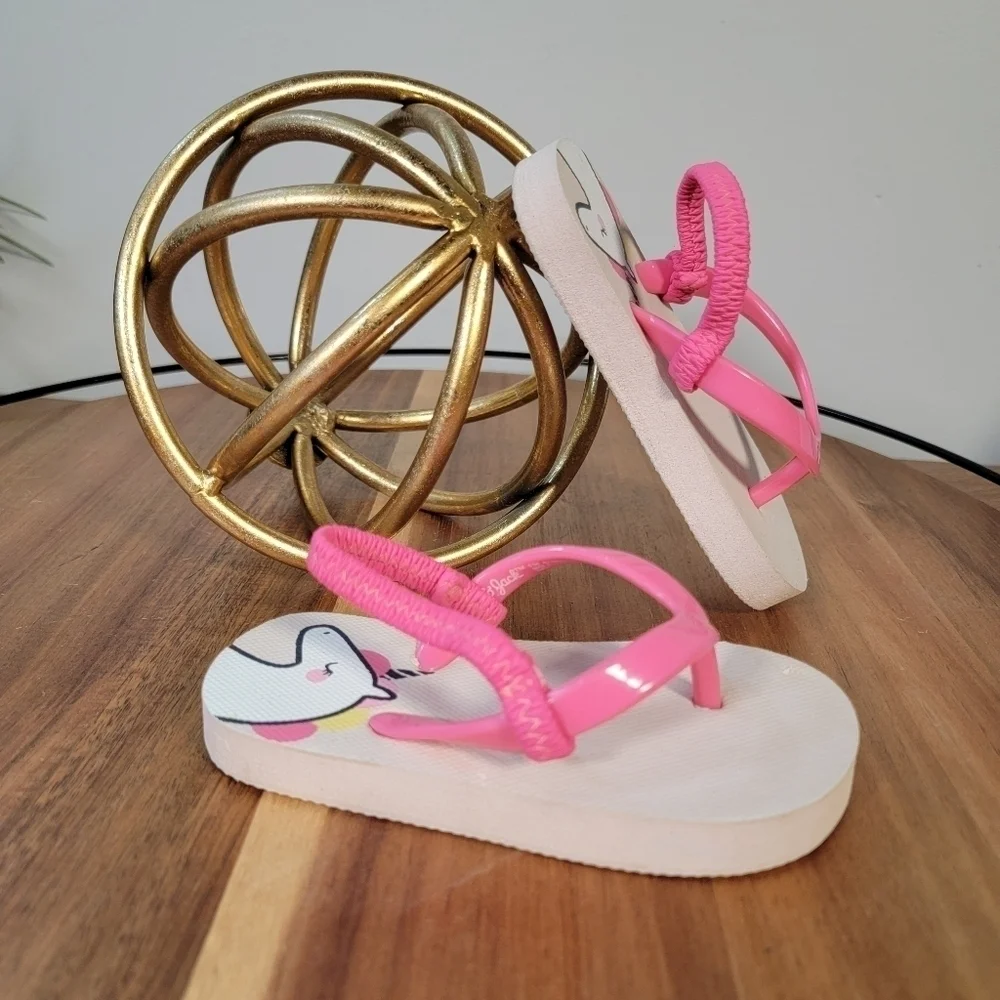 Cat & Jack Unicorn Flip Flops Back strap Pink Size 5/6